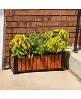 Sunnydaze Decor Slatted Rectangular Wood Planter Box with Powder-Coated Steel Frame - 24" Acacia Wood Planter with Removable Liner