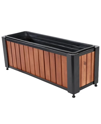 Sunnydaze Decor Slatted Rectangular Wood Planter Box with Powder-Coated Steel Frame - 24" Acacia Wood Planter with Removable Liner