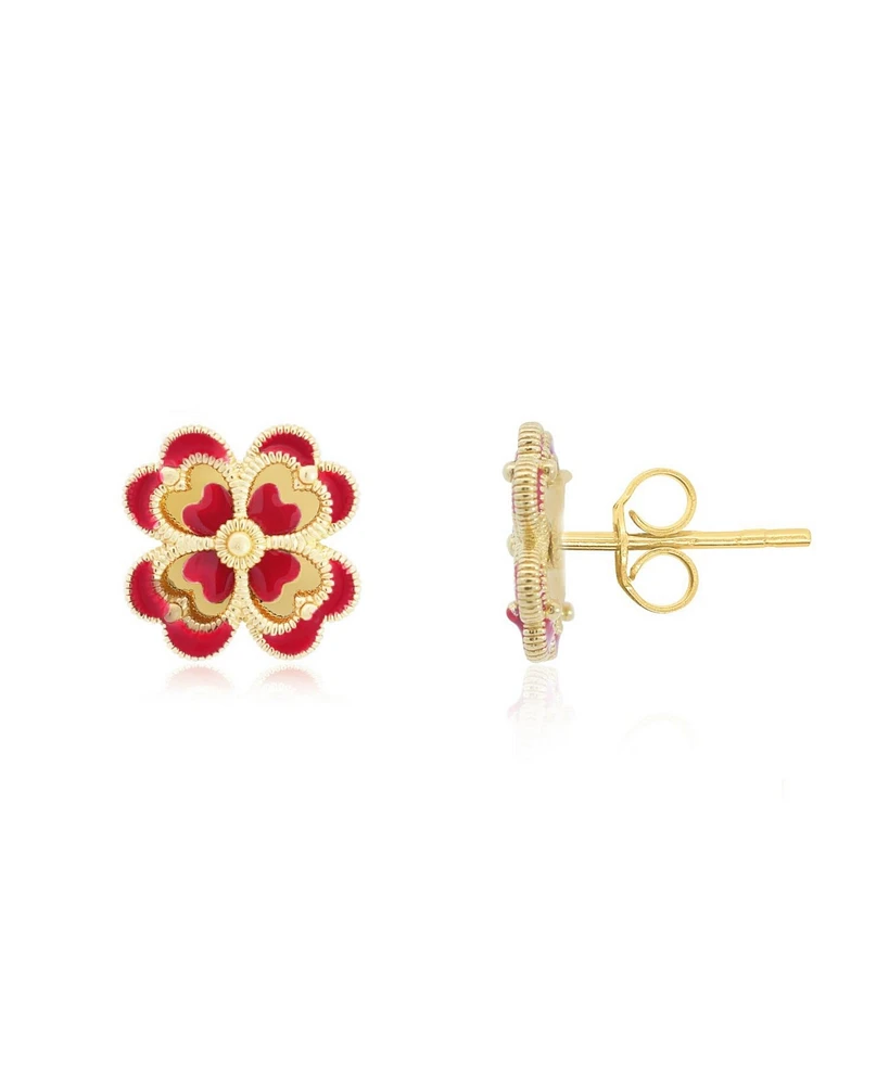 The Lovery Dark Red Enamel and Gold Clover Earrings 14K Gold