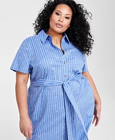 Nina Parker Plus Belted Striped-Print High-Low Dress