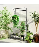 Outsunny 74" Tall Metal Plant Sd with Trellis and Hanging Bar,