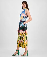 Anne Klein Women's Rope-Belt Watercolor-Print Dress