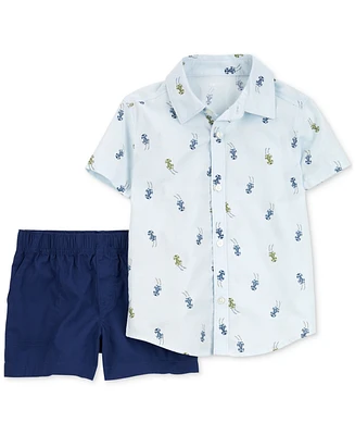 Carter's Toddler Boys Cotton Race Car Button-Down Shirt & Shorts, 2-Piece Set