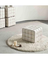 The Pop Home 17.32" W Genuine Leather Tufted Ottoman Footstool, Multi-functional for Living Room & Bedroom-The