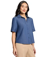 Jones New York Petite Cotton Short-Sleeve Chambray Shirt