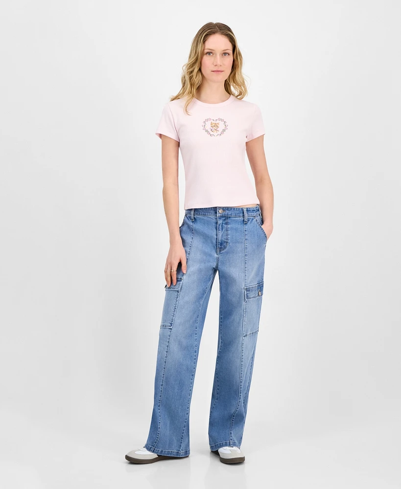 Celebrity Pink Juniors' High Rise Wide Leg Cargo Jeans