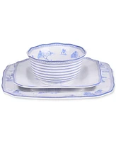 222 Fifth Scenic Toile Blue Porcelain 12 Pc. Dinnerware Set, Service for 4