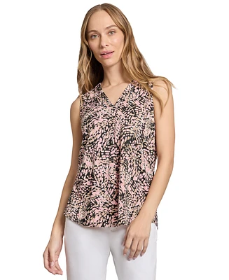 Jones New York Petite Pleat-Front Printed Sleeveless Top