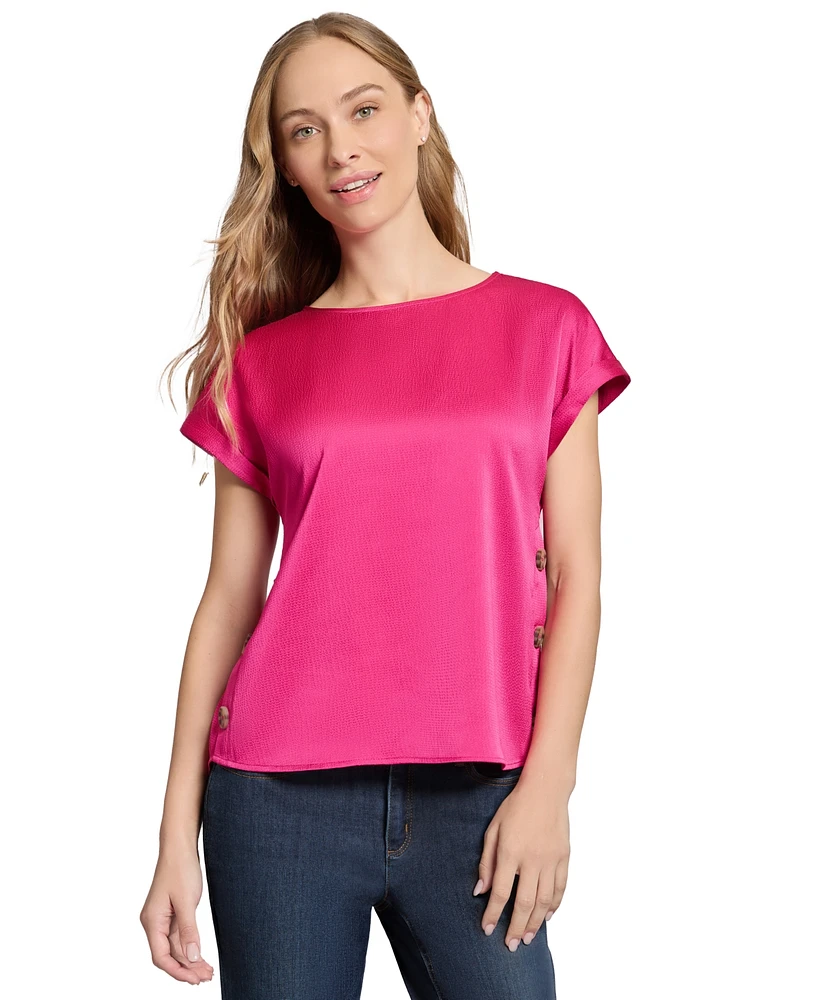 Jones New York Petite Side-Buttoned Dolman-Sleeve Top