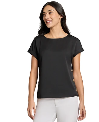Jones New York Petite Side-Buttoned Dolman-Sleeve Top