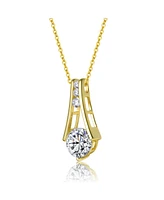 Genevive Sterling Silver 14K Gold Plated and Clear Cubic Zirconia Round Spring Ring Pendant Necklace