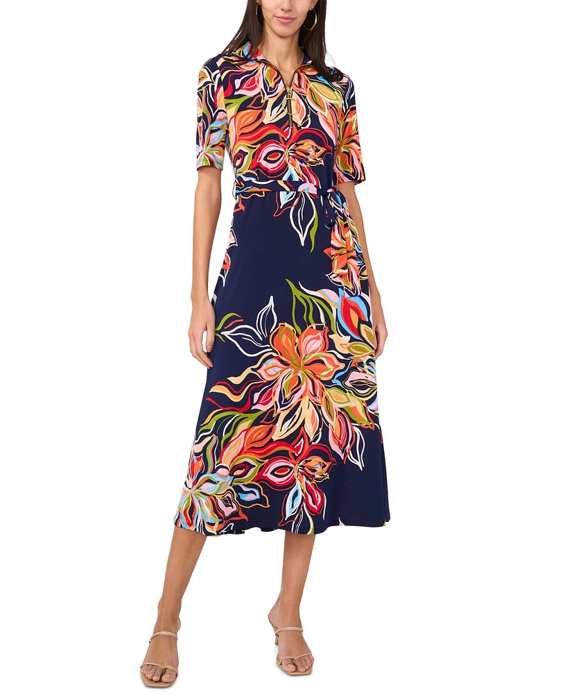 Msk Women's Printed Short-Sleeve Tie-Waist Jersey Dress