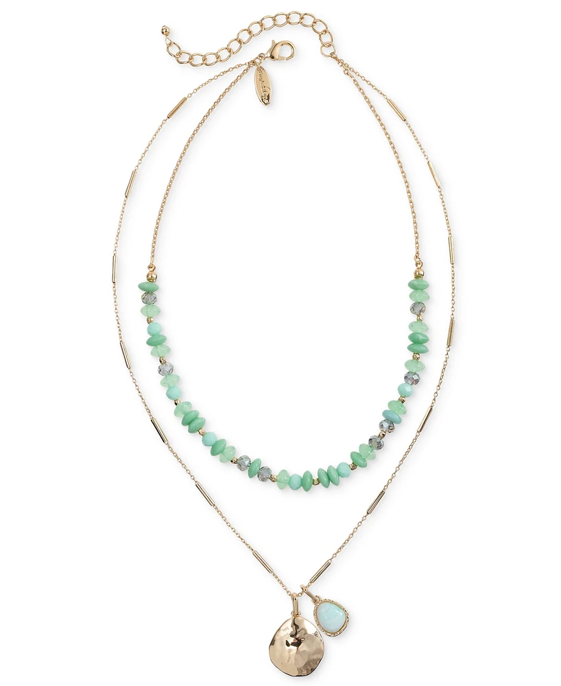 Style & Co Gold-Tone Disc & Stone Beaded Layered Pendant Necklace, 20" + 3" extender, Exclusively at Macy's