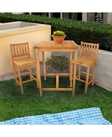 3-Piece Teak Wood Bar-Height Patio Table Set - Outdoor Bar Table and Chairs - For Balcony, Home Bar, or Deck