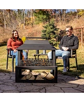 Sunnydaze Decor Backyard Blaze 35-Inch H Heavy-Duty Steel Outdoor Fireplace with Built-In Log Storage - Includes Protective Cover - Brushed Bronze