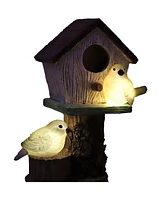 Sunnydaze Decor Polyresin Bird House Outdoor Statue Planter with Solar Led Lighted Birds - 17.25-Inch