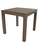Plastic Square Patio Table with Umbrella Hole - Faux Woodgrain Top - Indoor or Outdoor Use - Champagne - 29.5" H