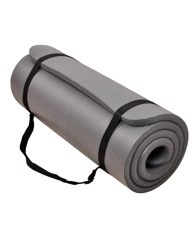 Signature Fitness 1" Extra Thick Exercise Fitness Yoga Mat w/ Carry Strap, Gray