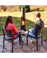 Sunnydaze Decor 59" H Steel Outdoor Chiminea Fire Pit with Built-In Log Holder - Metal Fireplace with Chimney - Includes Poker