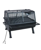 Sunnydaze Decor 36-Inch Steel Outdoor Fire Pit with Grill and Spark Screen - Pvc Protective Cover - Heat-Resistant Finish - Black