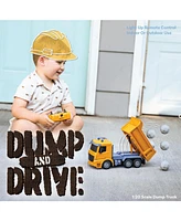 Dump and Drive Remote Control Dump Truck Toy - 1:20 Scale Light-Up Rc Construction Truck with Controller - Ages 3 and Up