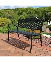 Sunnydaze Decor 2-Person Cast Aluminum Garden Bench with Checkered Design - 615-Pound Weight Capacity - 39-Inch W - Black