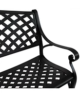 Sunnydaze Decor 2-Person Cast Aluminum Garden Bench with Checkered Design - 615-Pound Weight Capacity - 39-Inch W - Black