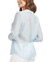 Bcx Juniors' Striped Long-Sleeve Button-Front Shirt