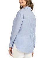 Bcx Juniors' Long-Sleeve Striped Button-Front Top