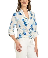 Bcx Juniors' Floral-Print Long-Sleeve Collared Shirt