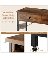 Gouun Narrow Console Table with 2 Drawers and 2 Metal Mesh Shelves