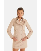 Furniq Uk Women's Leather Blazer, Cracked Aging, Beige