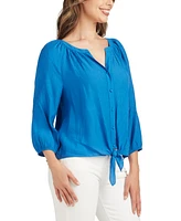 Bcx Juniors' Tie-Hem 3/4-Sleeve Crinkle-Texture Blouse