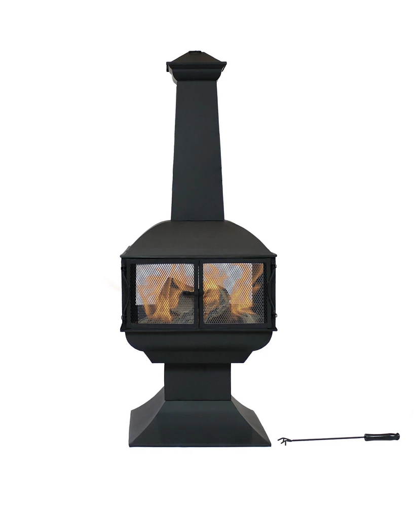 Sunnydaze Decor 57-Inch Black Steel Chiminea with Log Grate, Cover, and Poker - Protective Mesh Screen - 360-Degree Fire View