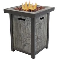25-Inch H Square Cast Stone Propane Gas Fire Pit Table with Weathered Wood Look - Includes Weather-Resistant Cover