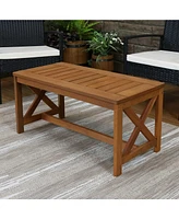 Sunnydaze Decor 35-Inch Meranti Wood Outdoor Patio Coffee Table with Teak Finish