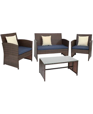 Sunnydaze Decor Ardfield 4-Piece Gray Patio Conversation Furniture Set - 1 Loveseat, 2 Chairs and Coffee Table Cushions