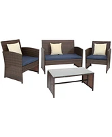 Sunnydaze Decor Ardfield 4-Piece Gray Patio Conversation Furniture Set - 1 Loveseat, 2 Chairs and Coffee Table Cushions