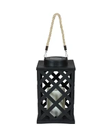 Sunnydaze Decor Modern Crosshatch 9-Inch Solar Led Decorative Candle Lantern - Tabletop/Hanging Light Set of 2 White