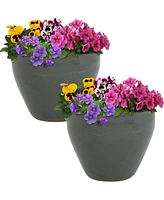 Sunnydaze Decor Chalet Ceramic Flower Pot Planter with Drainage Holes - Set of 2 High-Fired Glazed Uv and Frost-Resistant Finish