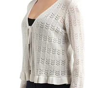 Bcx Juniors' Cotton Flyaway Ruffled-Hem Open-Stitch Cardigan