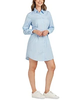Bcx Women's Striped Long-Sleeve Pleated-Waist Shirtdress