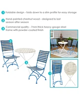 Cafe Couleur Shabby Chic 3-Piece Chestnut Wooden Folding Dining Set - Indoor or Outdoor Use - Blue