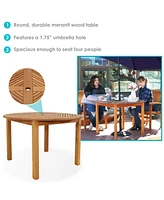 Sunnydaze Decor Meranti Wood Round Outdoor Dining Table with Umbrella Hole - Teak Oil Finish - 42-Inch