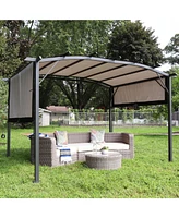 9 x 12 Foot Steel Arched Pergola with Retractable Polyester Canopy - Great for Backyard or Deck Tan