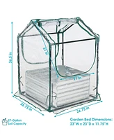 2' x 2' Steel Raised Garden Bed with Mini Greenhouse - Outdoor Greenhouse Kit - 2 Zippered Doors