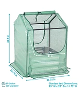 Steel Raised Garden Bed with Greenhouse Cover - Green