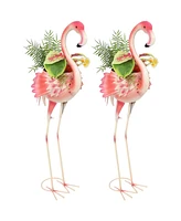 36-Inch Pink Flamingo Outdoor Statue with Flowerpot - Yard Art, Lawn and Garden Sculpture Decor - 5-Inch Planter - Set of 2