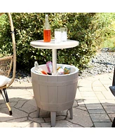 Sunnydaze Decor 10-Gallon Patio Bar Cooler Table with Height-Adjustable Tabletop - Wood-Look Plastic Design - Driftwood