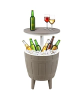 Sunnydaze Decor 10-Gallon Patio Bar Cooler Table with Height-Adjustable Tabletop - Wood-Look Plastic Design - Driftwood